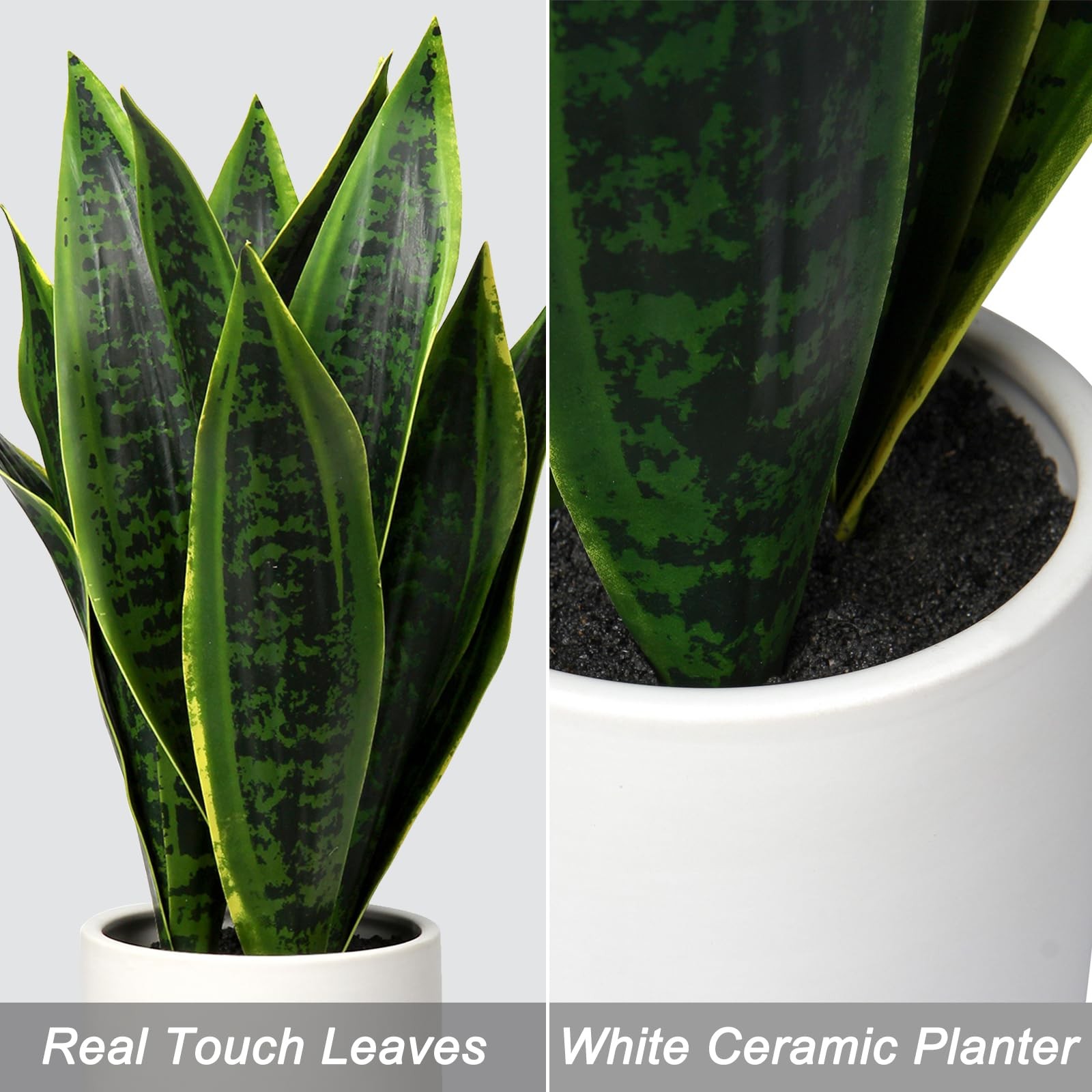 Fake Snake Plant 16″ Faux Potted Plant Artificial Snake Plant with White Cera…