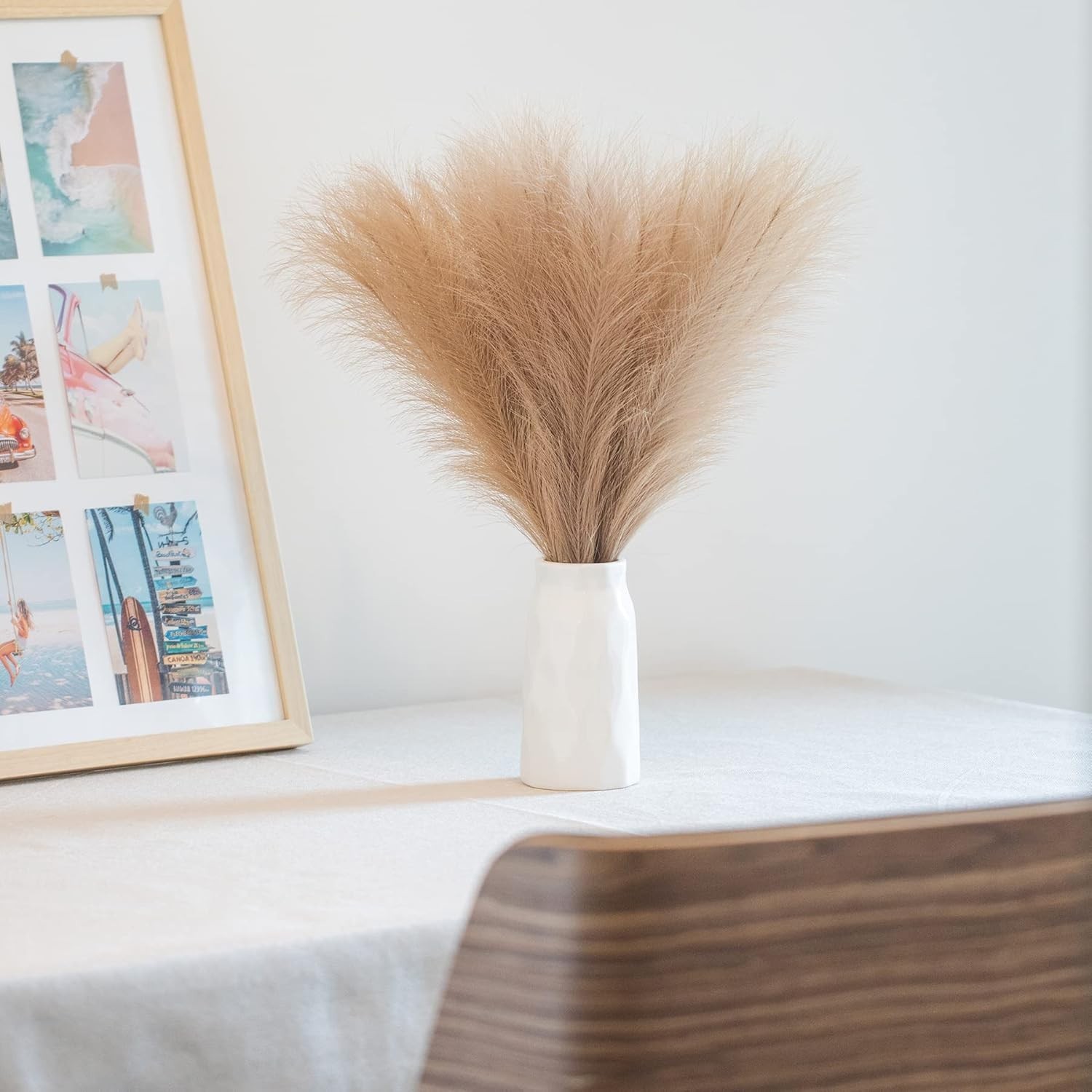 Faux Pampas Grass, 18″/45cm Artificial Pampas Grass Fluffy 6 Stem pompous Gra…