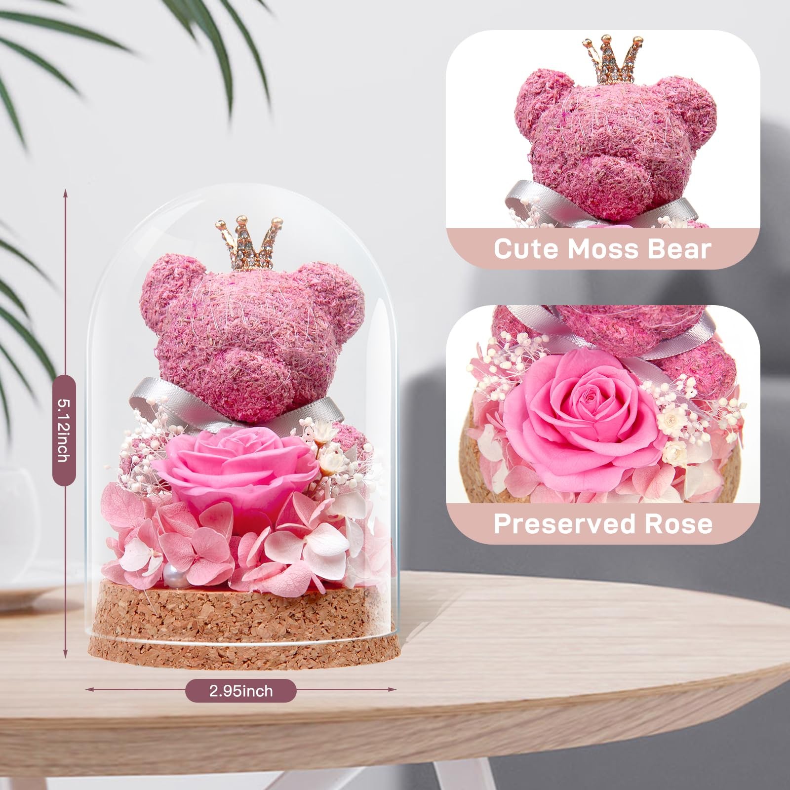 Preserved Rose Flowers Gifts for Her, Real Forever Rose in Glass Dome with Ad…