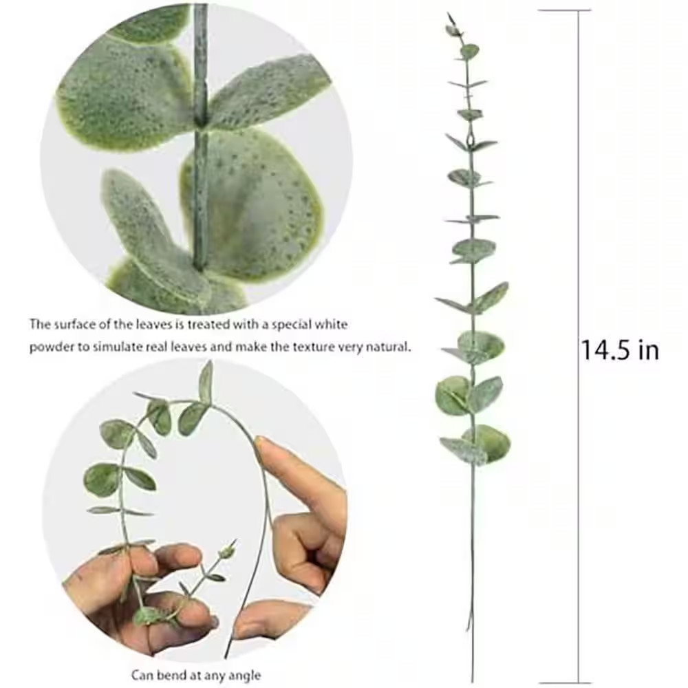 Artificial Eucalyptus Leaves Stems 14.5 In. Greenery Plant Branch Home Office We