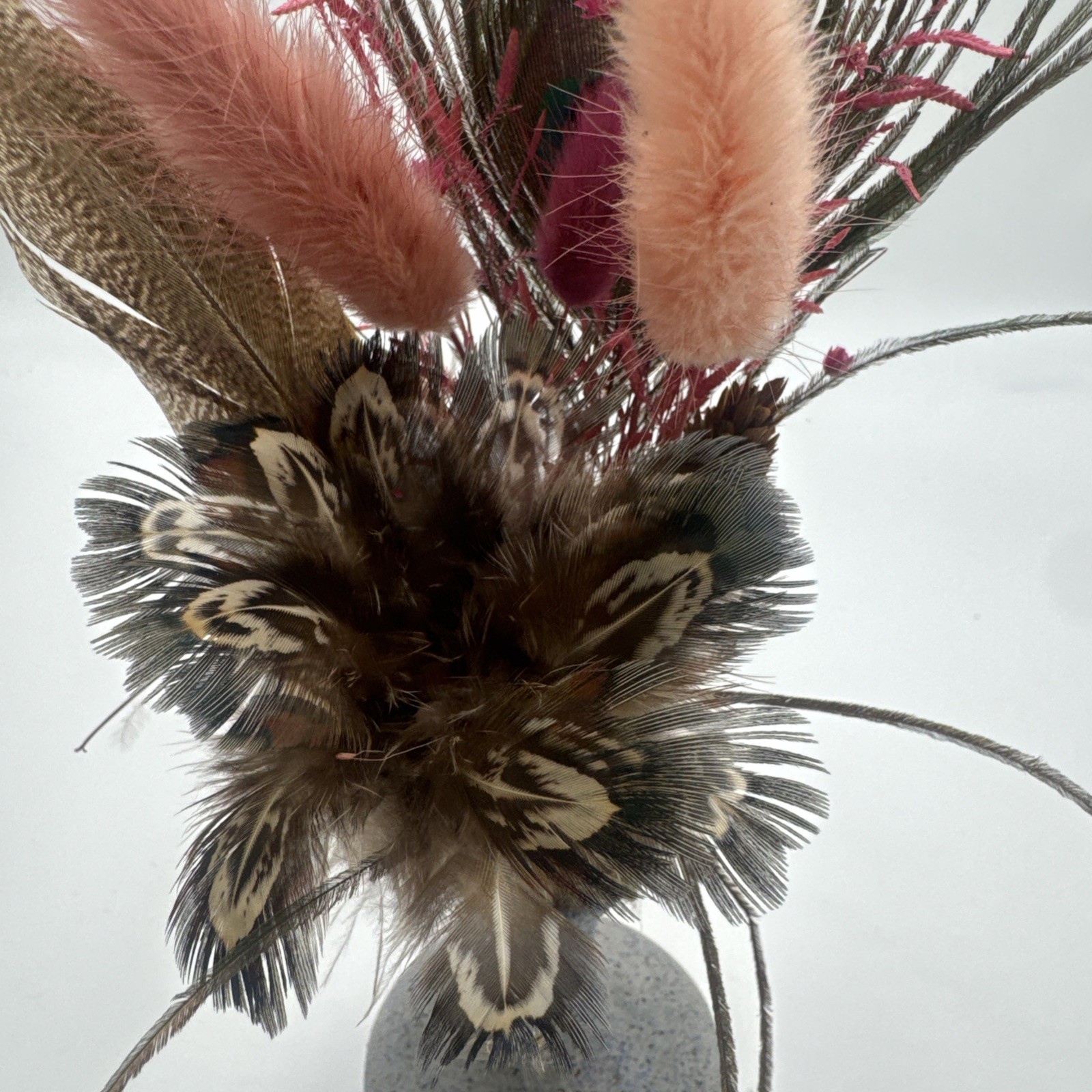 Boho Dried Floral Arrangement with Peacock Feathers & Vase Plush Bird feathers