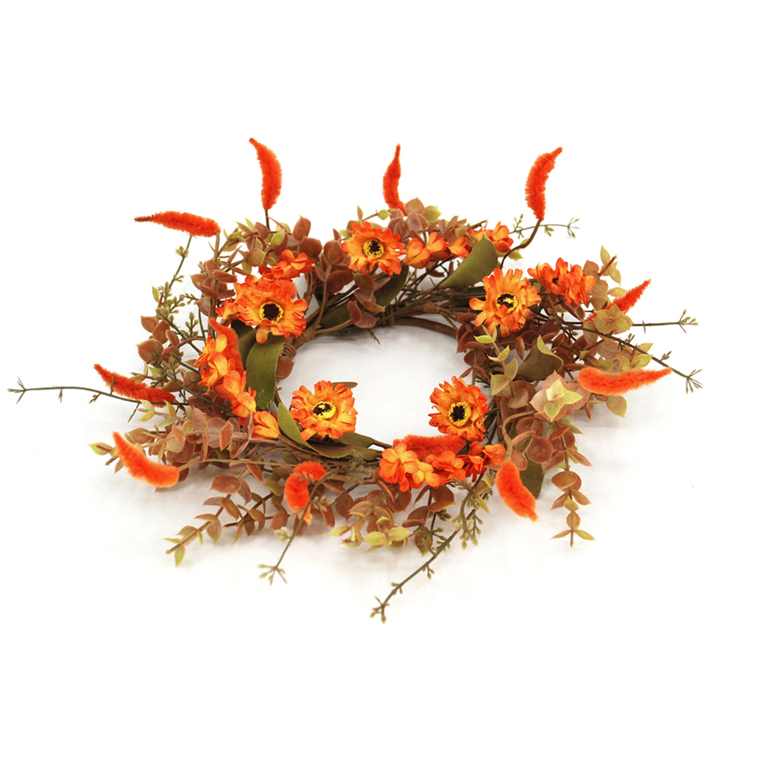 Trumpetvine and Sunflower Candle Ring / Wreath 4.5″ Inner Autumn Fall