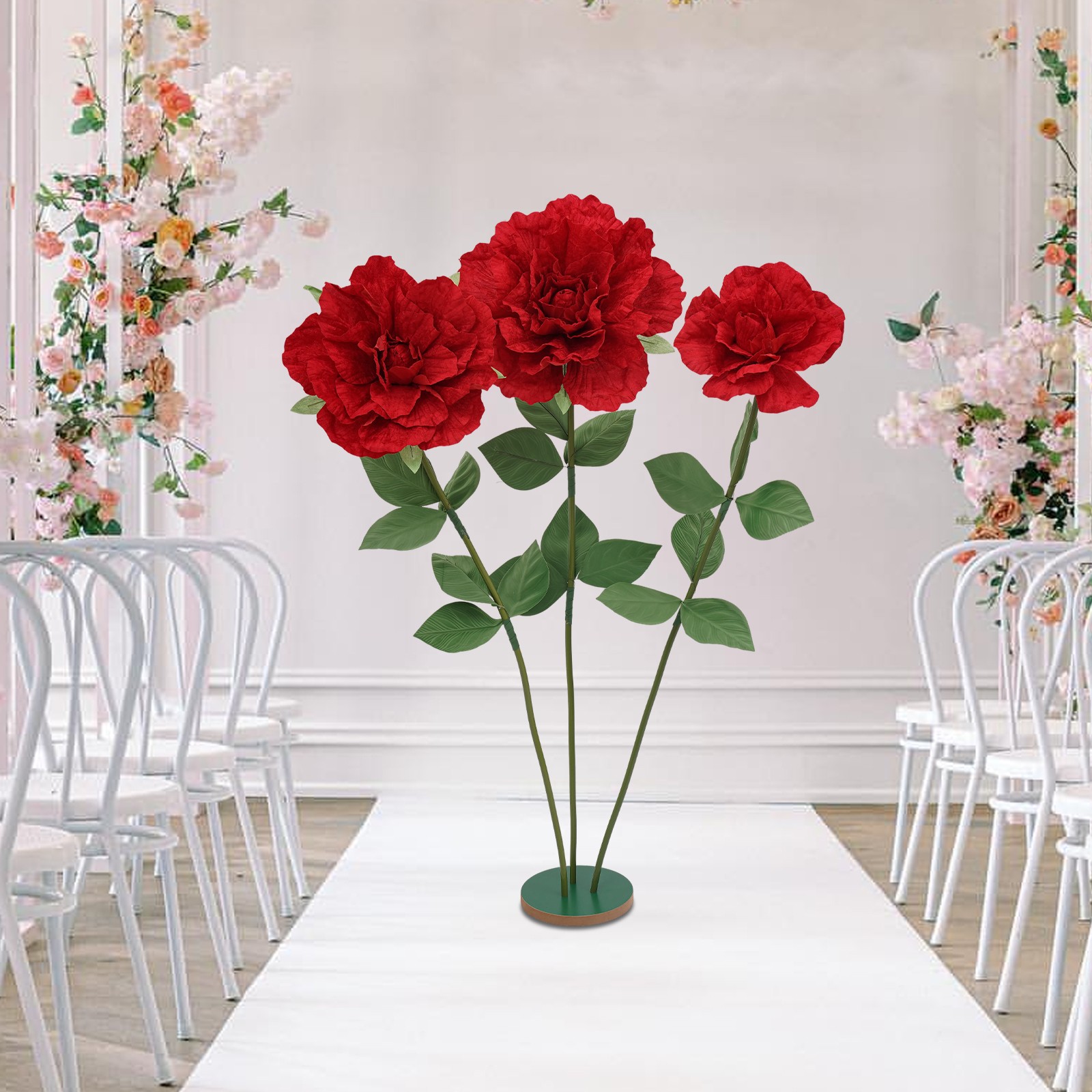 Red Rose Artificial Flower Decoration Giant Artificial Flowers with Round Base