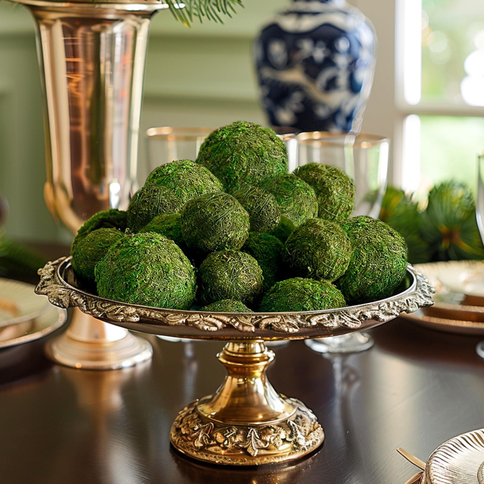 18 Pack Decorative Faux Dried Moss Balls- 6pcs 3.1″ Artificial Green Plant Mossy