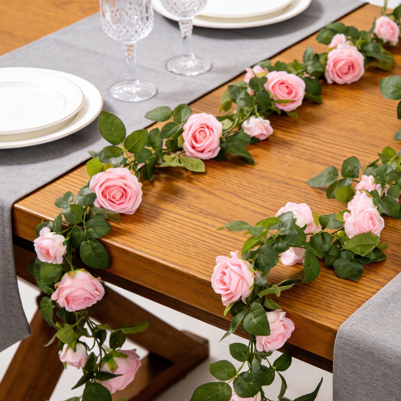 Artificial Rose Flowers Garland 6.56ft Pink Rose Vines, Hanging Rose Fake Flo…