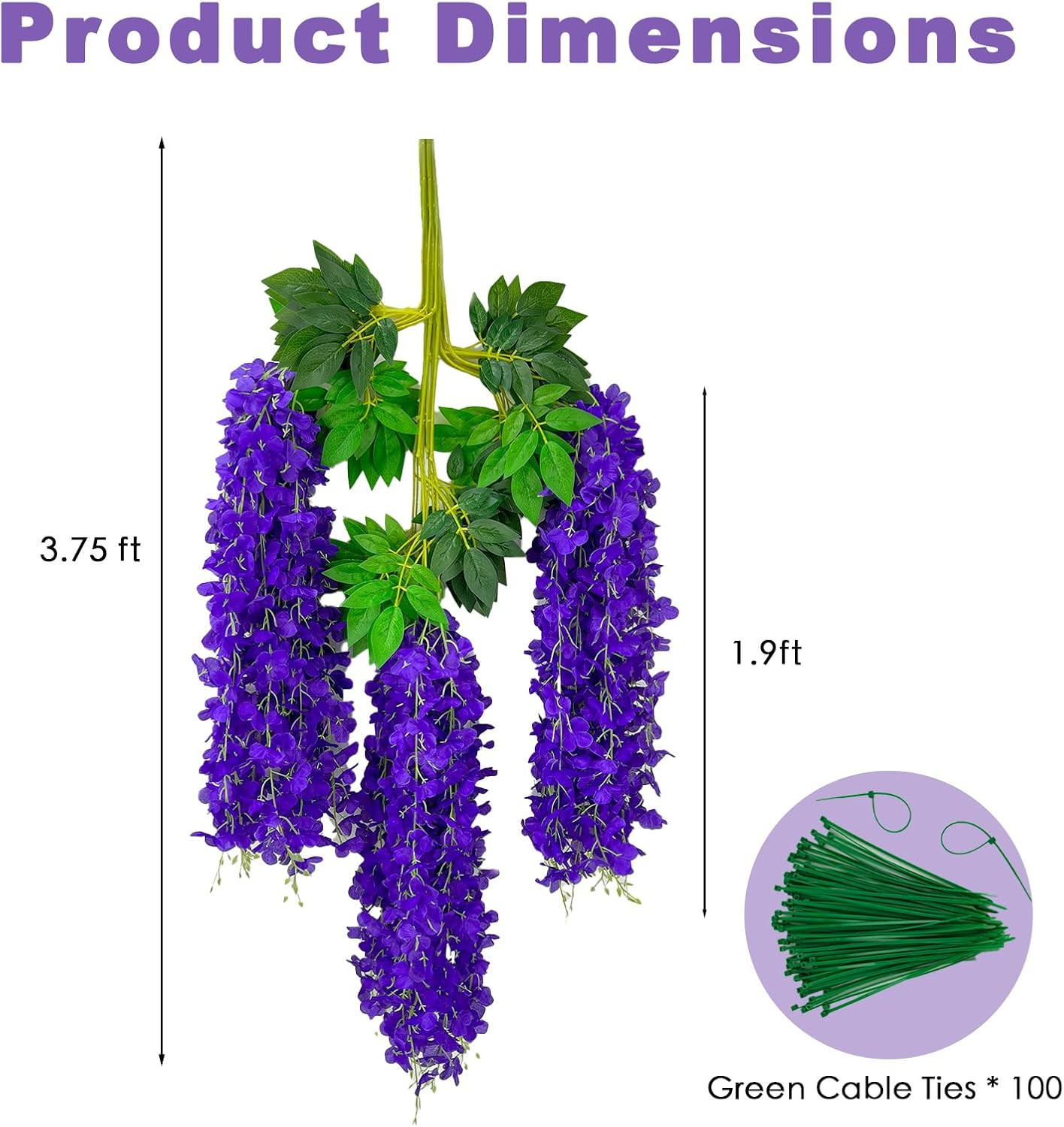 24 Pcs Dark Purple Artificial Wisteria Flowers for Wedding & Home Decor