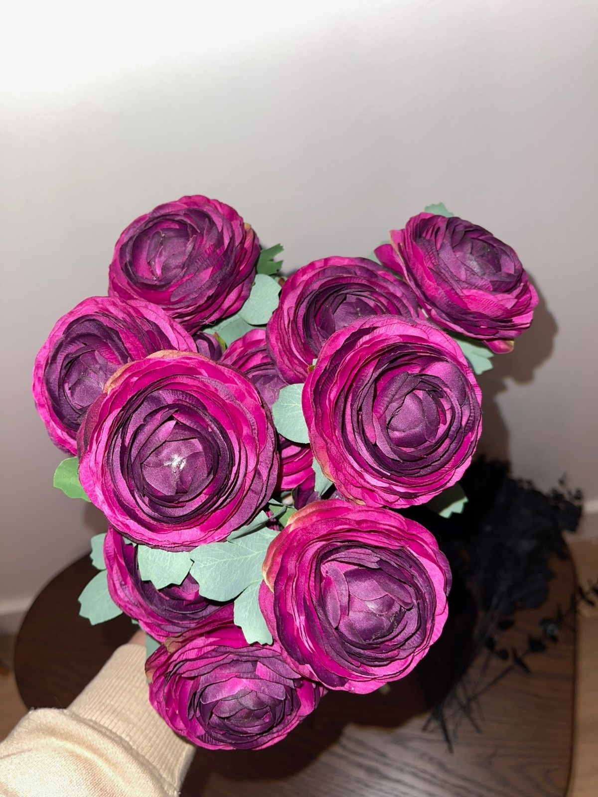 Black Eucalyptus Foliage + Purple Ranunculus Flower Bundle | Gothic Decor