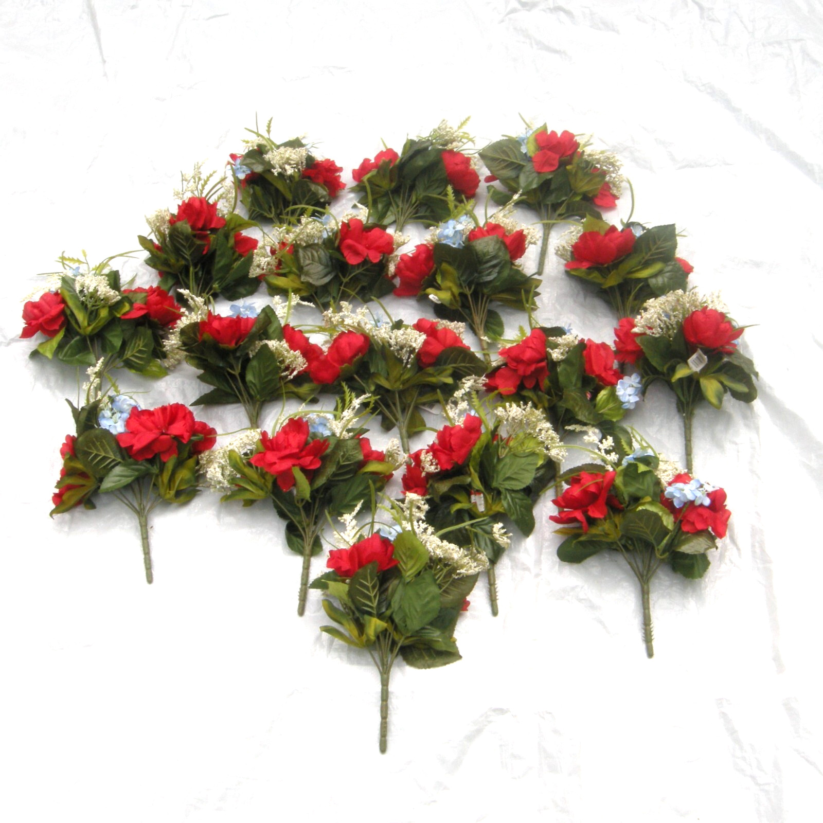 Silk Flower Lot of 17 Bushes 12″ Patriotic Red White Blue Florist Quality