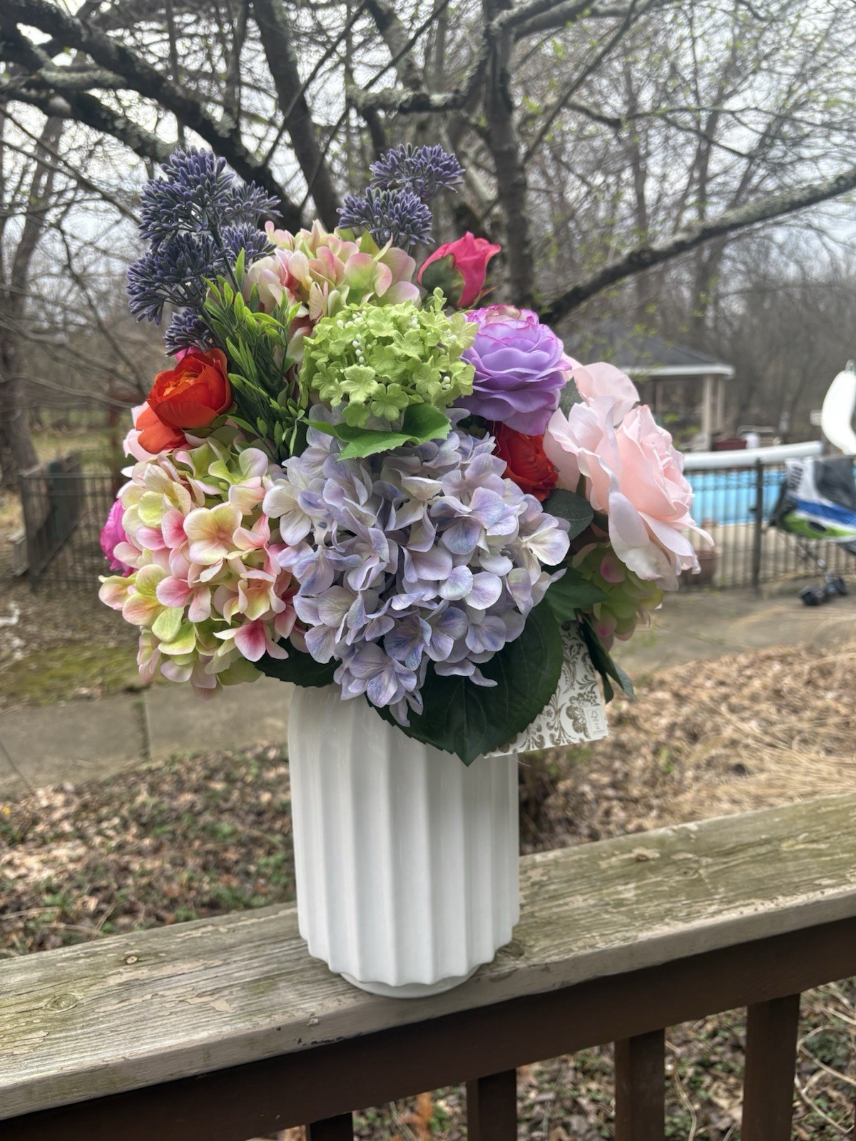 24” Large Real Touch Floral Arrangement Ivory Ceramic Vase Multicolored Viral