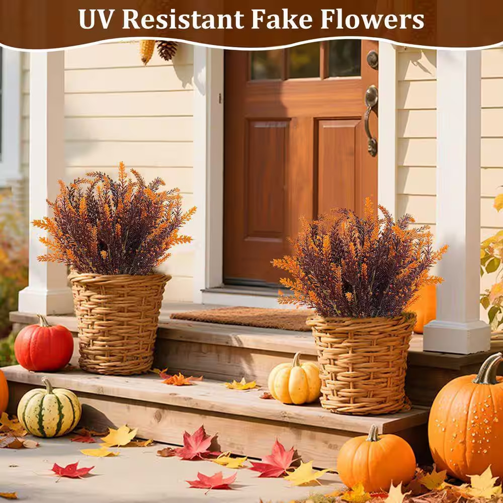 7.50 In. H Lavender Artificial Fall Flowers 10 Bundles UV Resistant Faux Plants