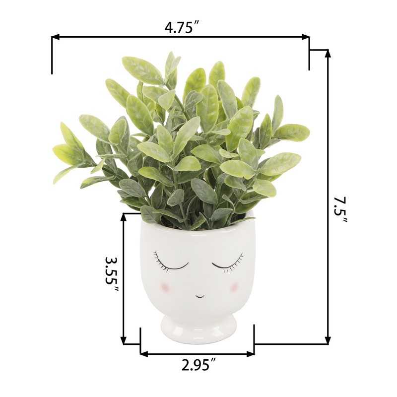 Tabletop Artificial Tea Leaf Plant in Ceramic Shy Girl Planter Indoor Decor New