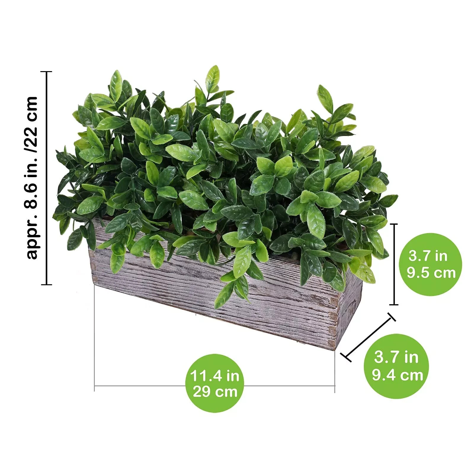 Artificial Eucalyptus Plant in Rustic Rectangular Wooden Planter Box Faux Pot…