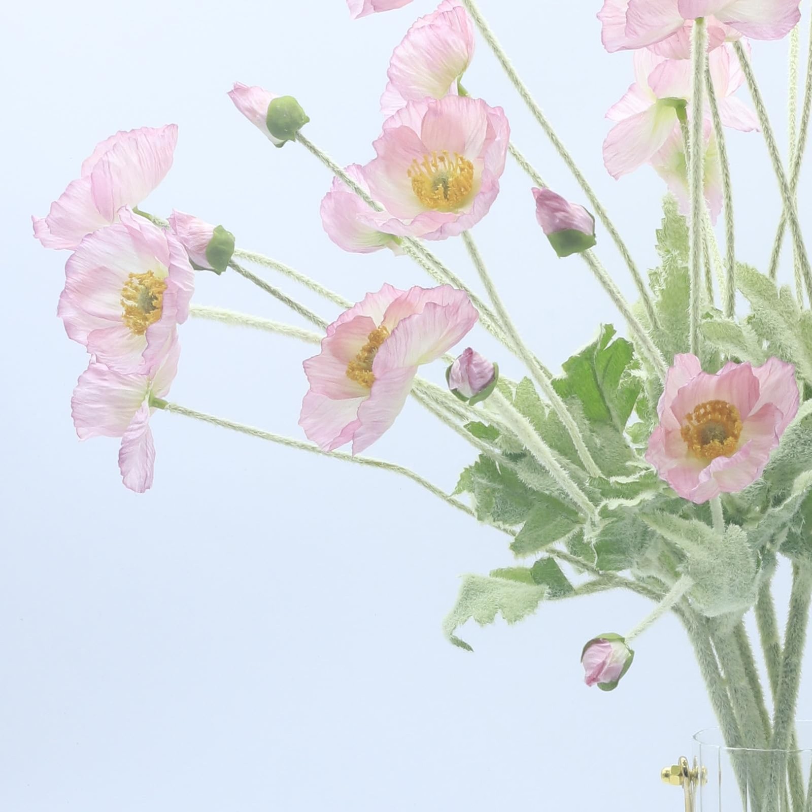Light Pink Artificial Poppies Silk Flowers Plants Bouquets Decor 23.6 Inch