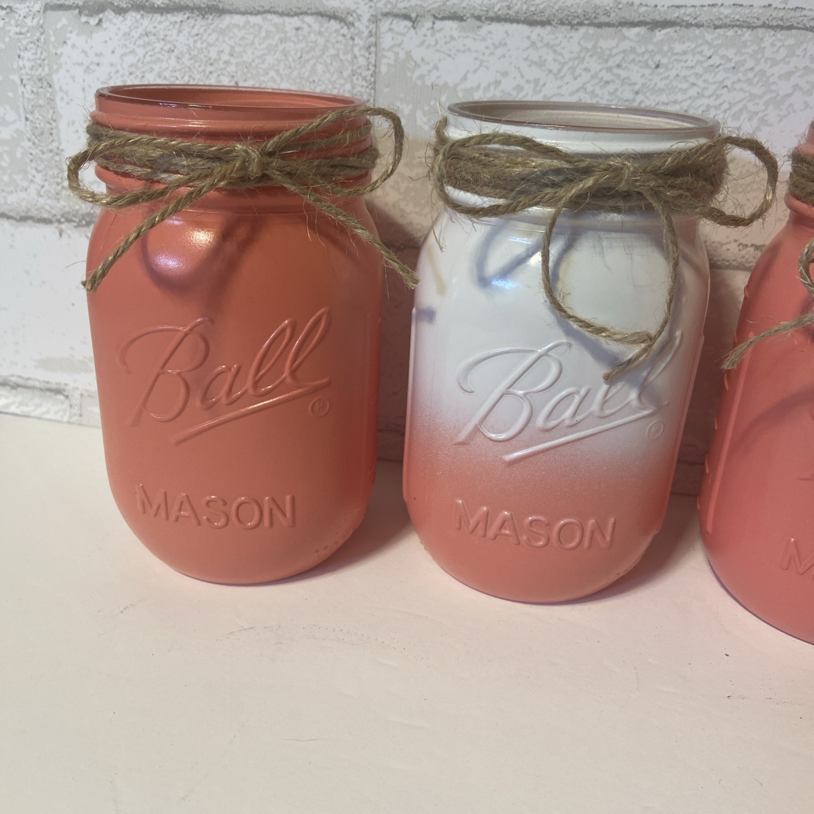 Vintage Coral and White Mason Jar Set of 4