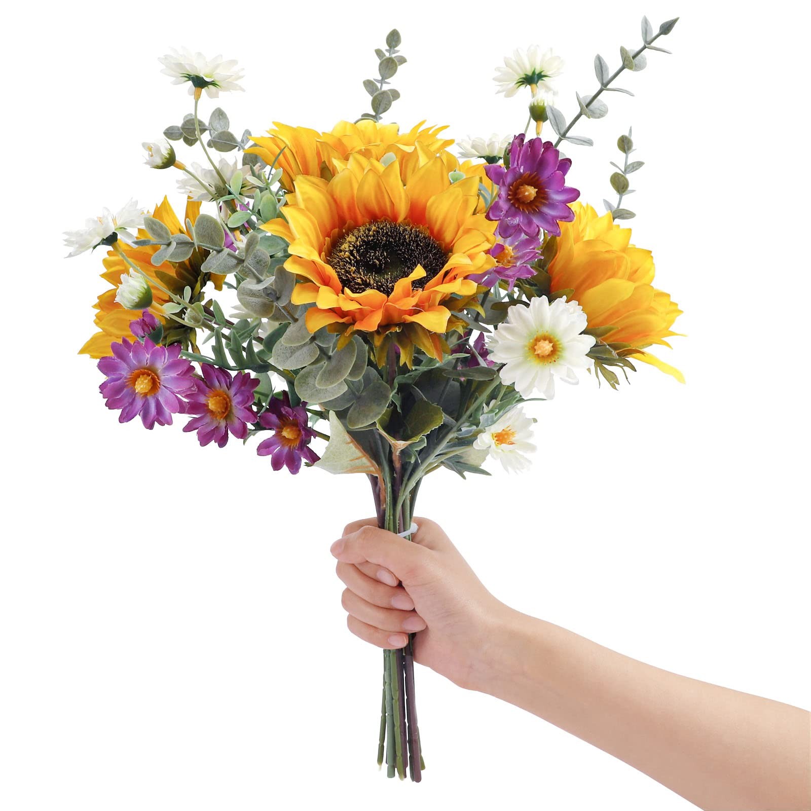 CEWOR Artificial Sunflowers Fake Cemetery Flowers for Grave Bouquet with Sunf…