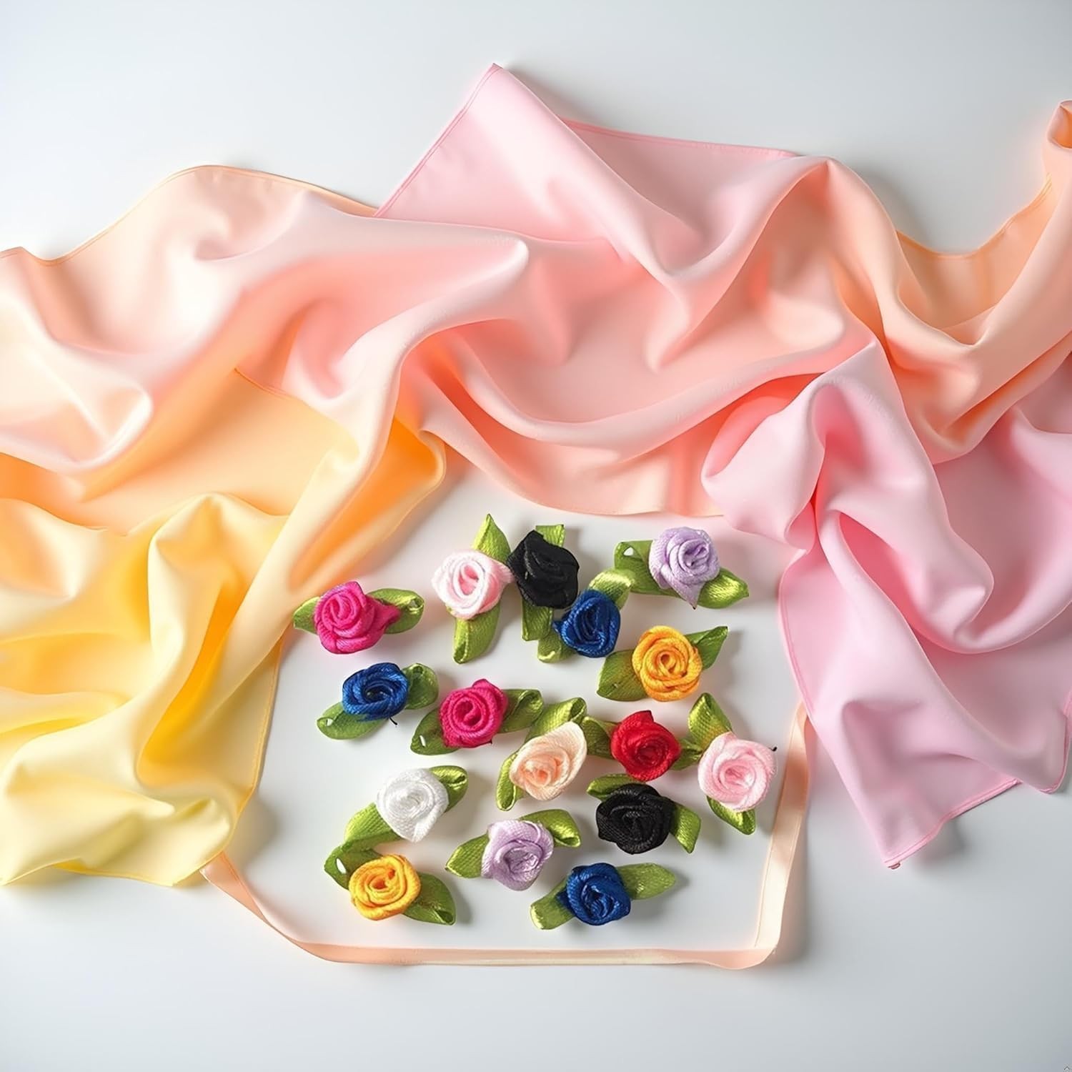 Mini Ribbon Roses for Crafts Satin Artificial Flowers DIY Wedding Decor