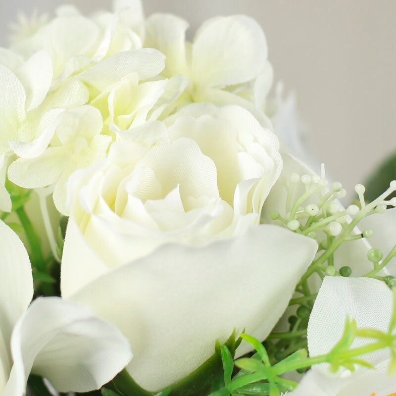Lot of 2 White Artificial Rose, Hydrangea, and Orchid 11-1/2″ Floral Bouquets