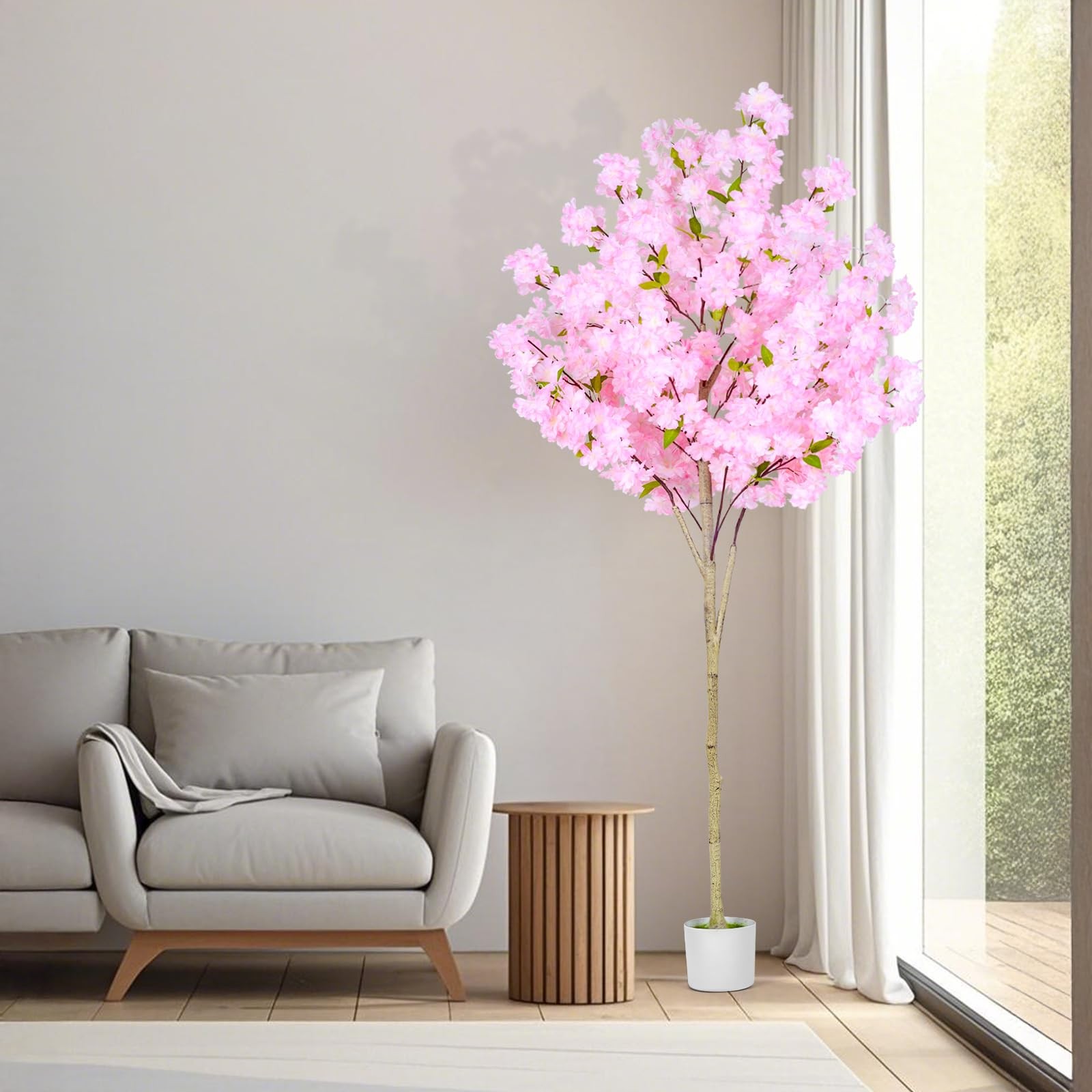 6FT Artificial Cherry Blossom Tree,Tall Fake Flower Tree with Realistic Pink …