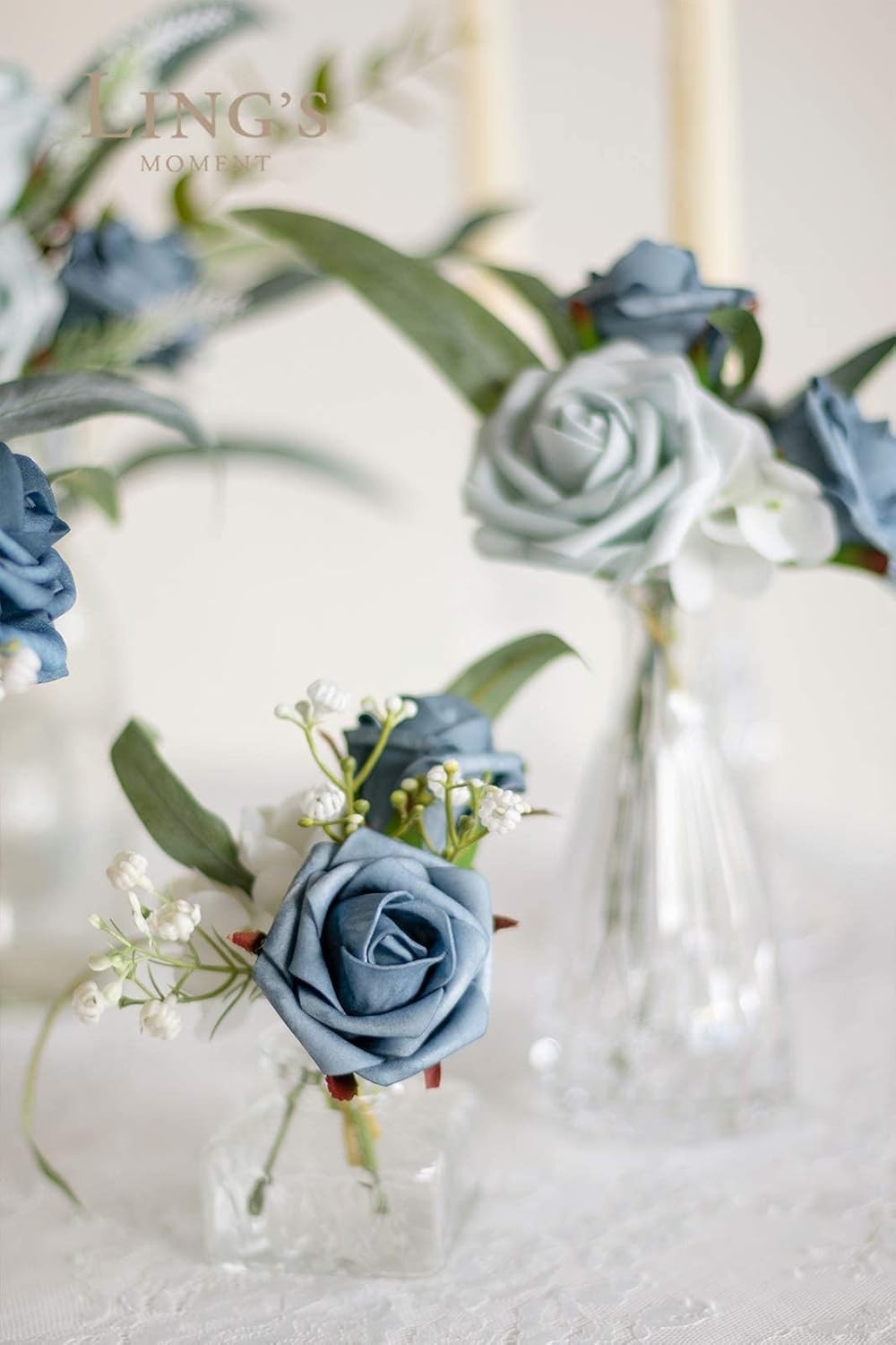 24-Piece Artificial Rose Pack in Dutch Blue for Elegant Wedding Arrangements