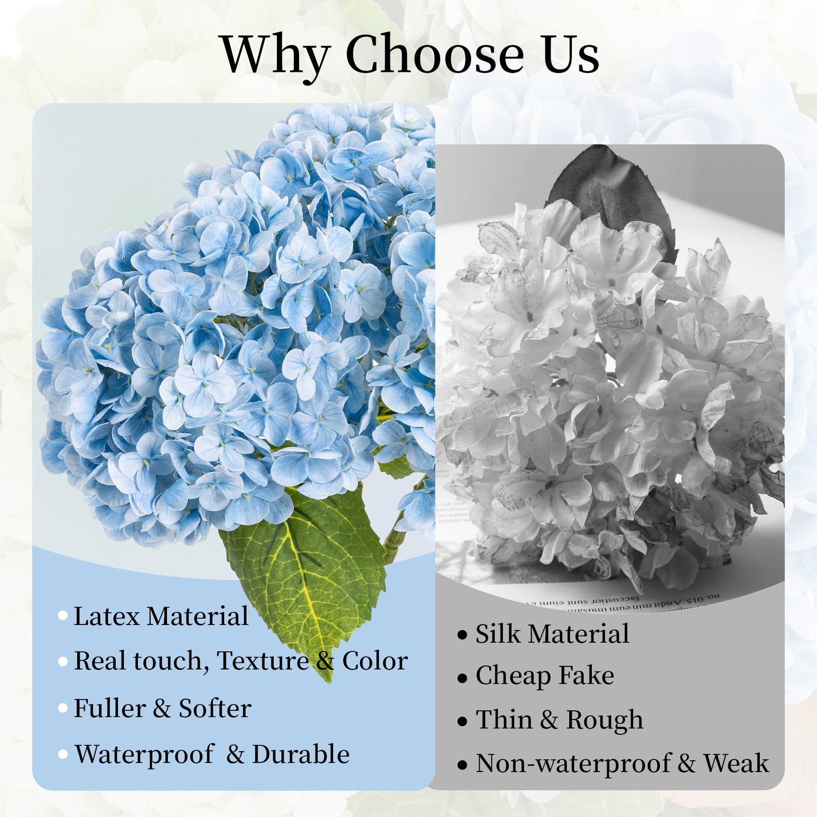 3 Pcs Light Blue Hydrangea Artificial Flowers,21 inches Latex Real Touch Faux…