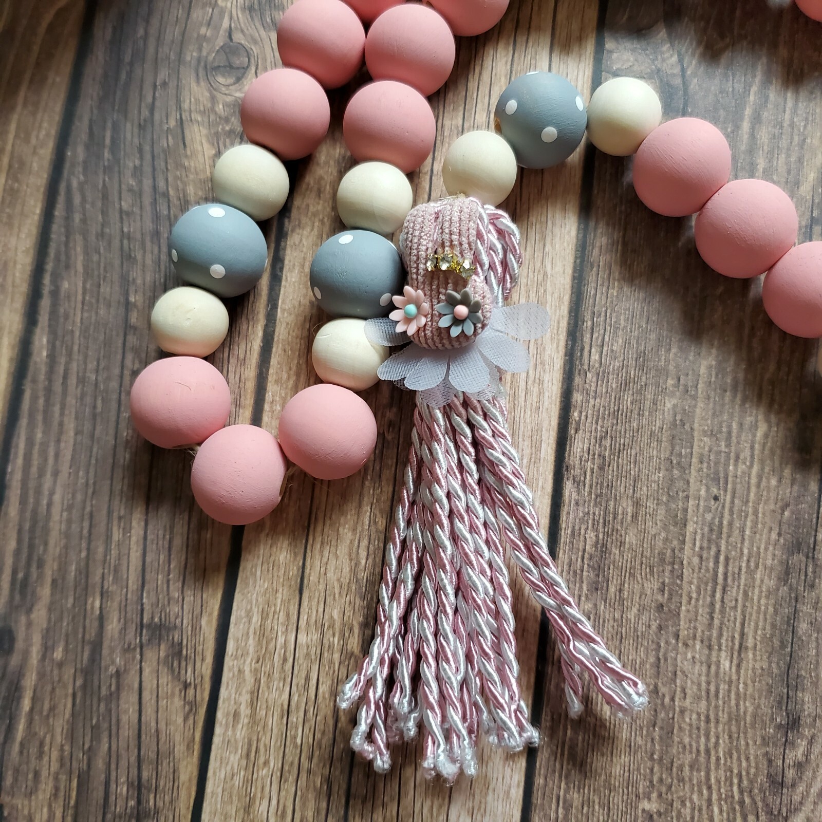 Wood Garland Easter farmhouse decor tier tray wooden home pink CUTE Handpainted