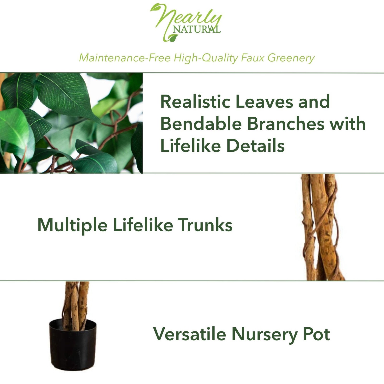 7Ft Green Artificial Ficus Tree Lifelike Home Decor Perfect Indoor Accent