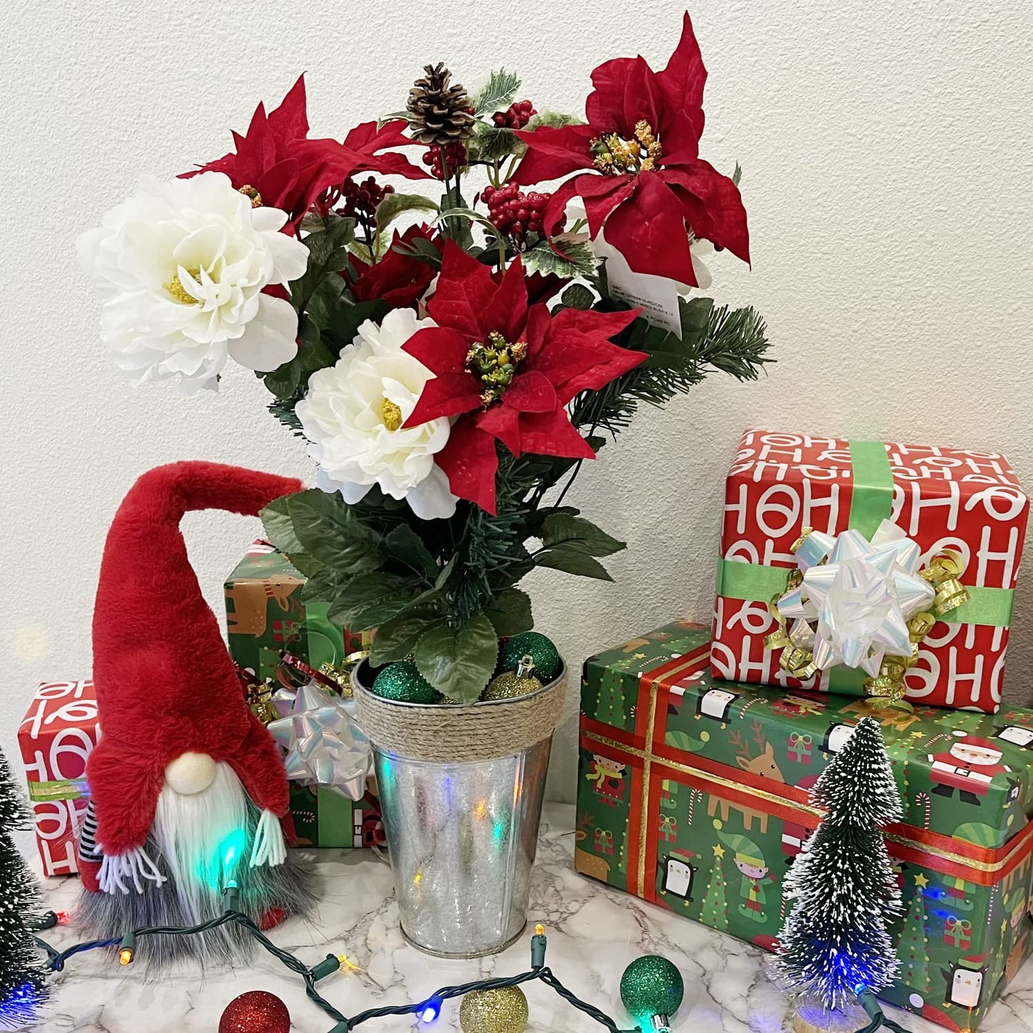 Admired by Nature Artificial Poinsettia Bouquet 18 Stems Red/Cream Set of 2