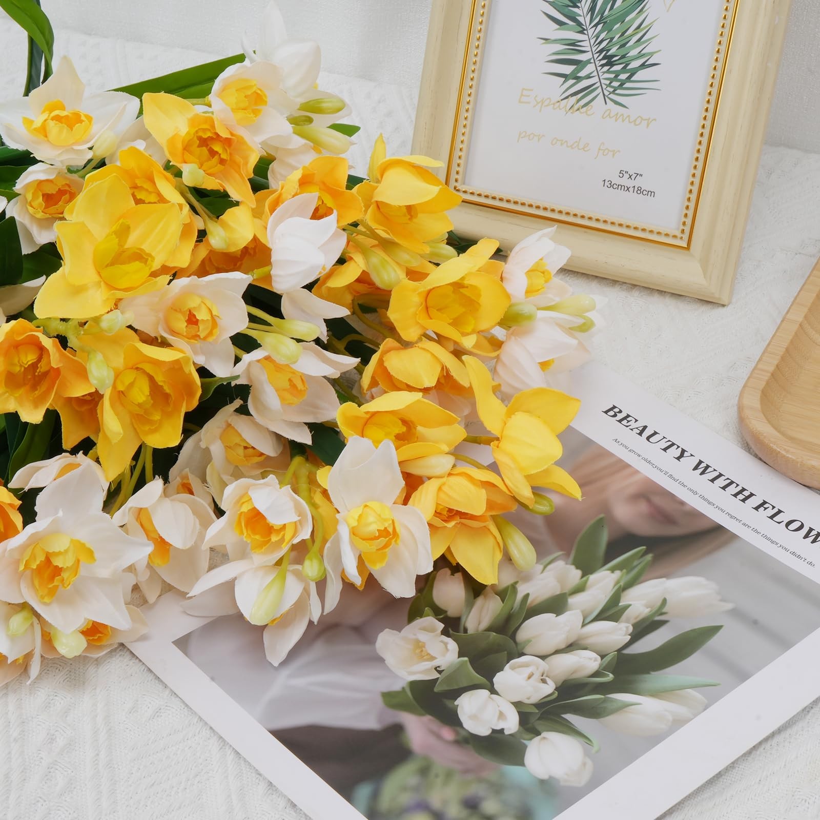 6PCS Artificial Spring Flowers Yellow Fake Daffodil Flowers Narcissus Flowers…