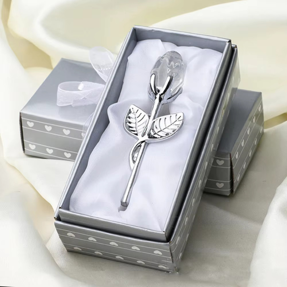 Crystal Red Rose Gold Stem Gift – Forever Artificial Flowers Wedding Favors Box