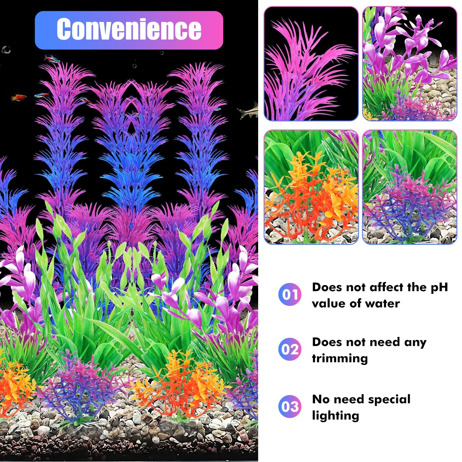 Artificial Fish Tank Plants, Aquarium Decorations, Purple Plastic Accessories…