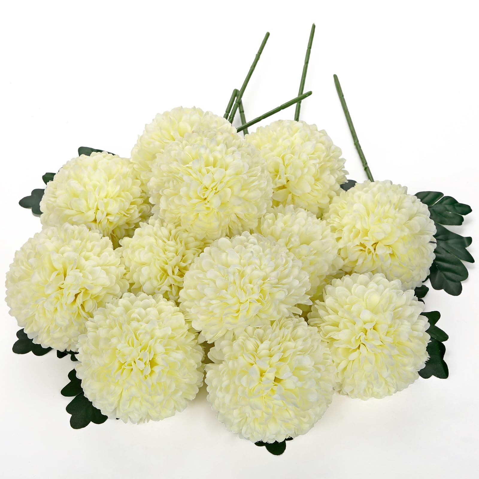 12 Pcs Artificial Cream White Chrysanthemum Stems – 11” Tall Silk Mums Flower…