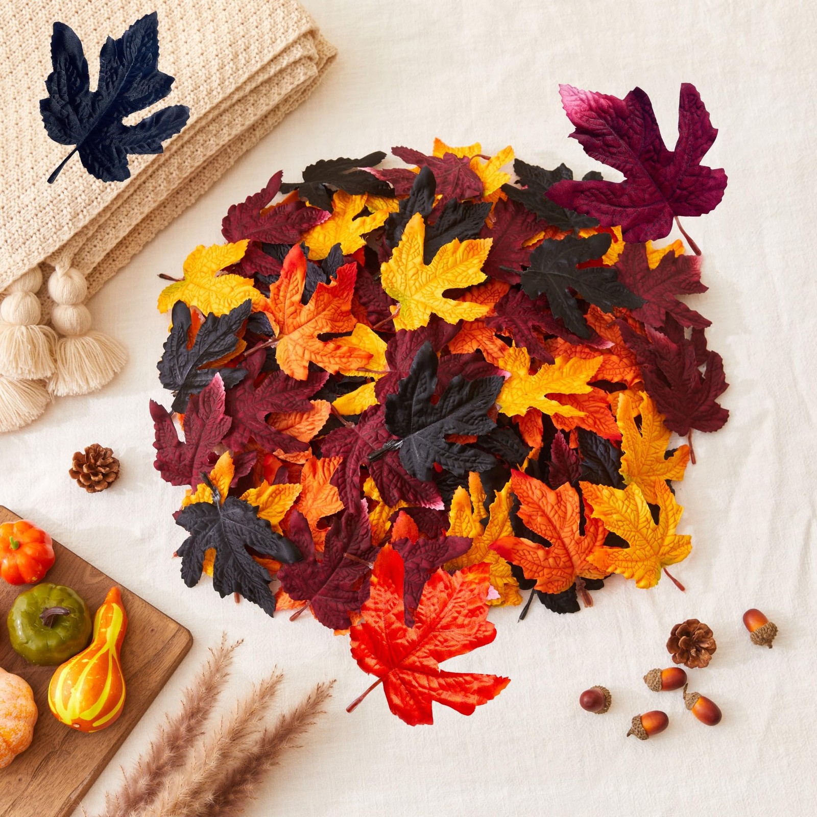 50 Pcs Autumn Maple Leaf Artificial Fall Leaves 9.8cm 3.1 Inch Halloween Decor