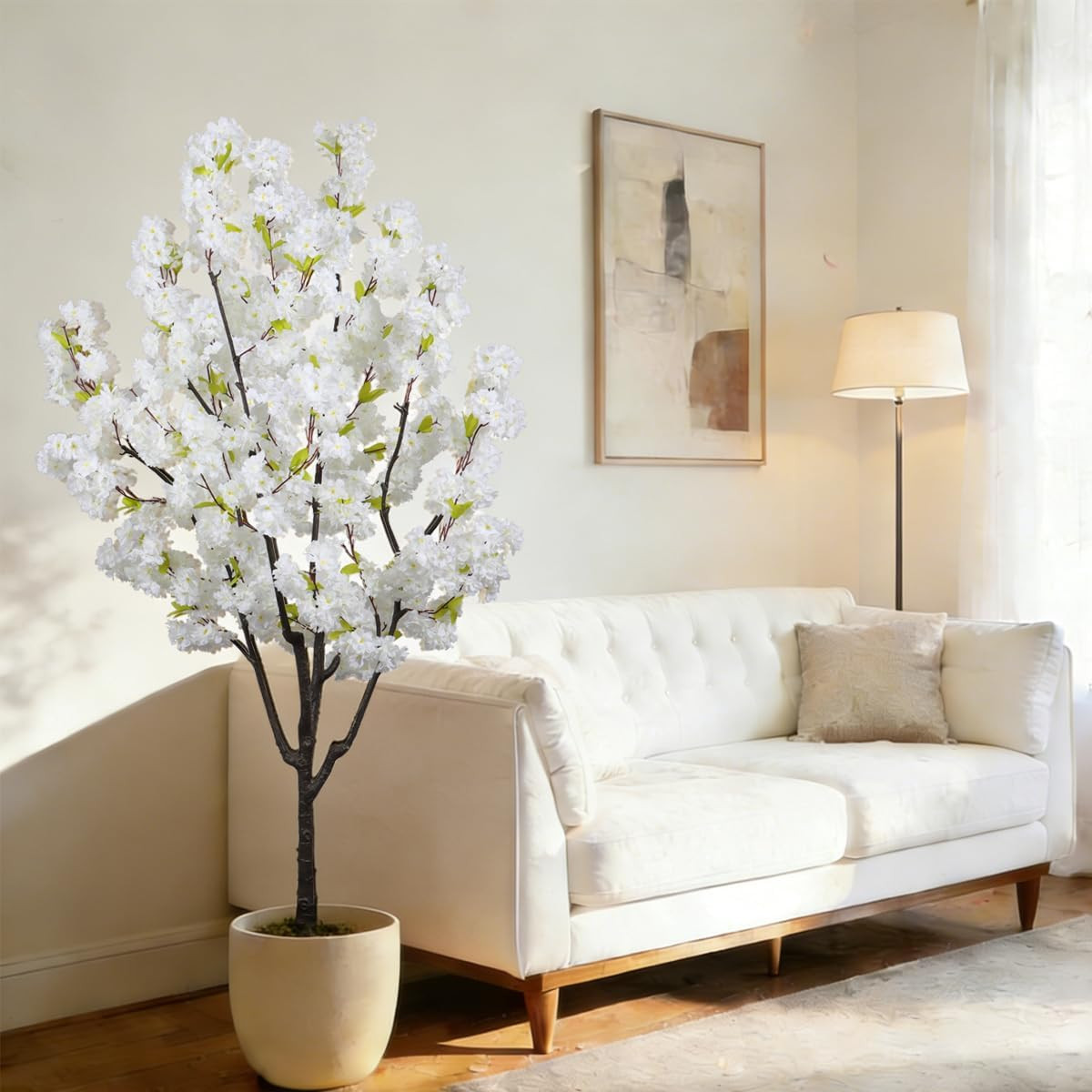 6FT Artificial White Cherry Blossom Tree – Elegant Faux Floral Decor