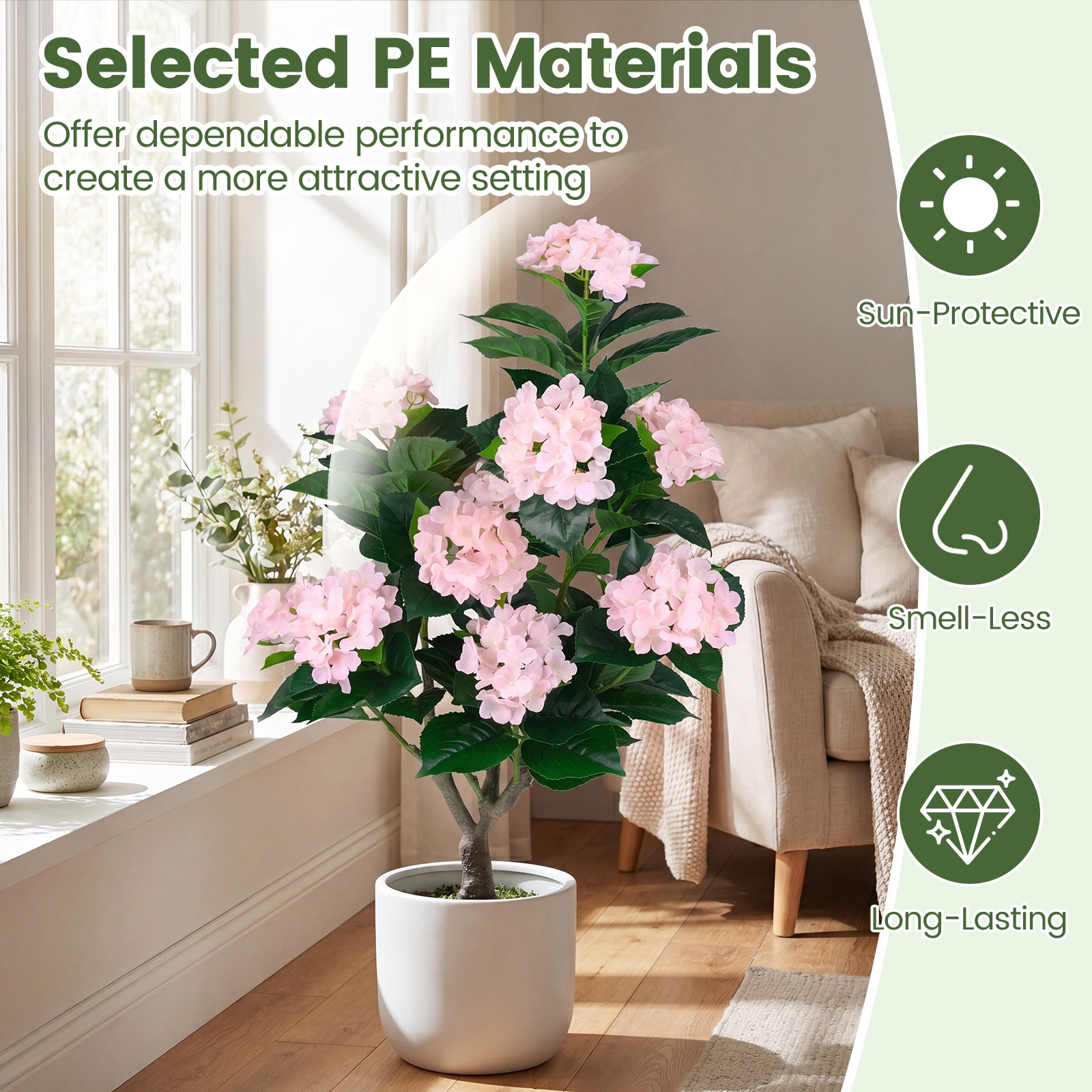 2-Pack Artificial Hydrangea Tree, 43.5″ Faux Flower Plants with 11 Blooms&Trunk