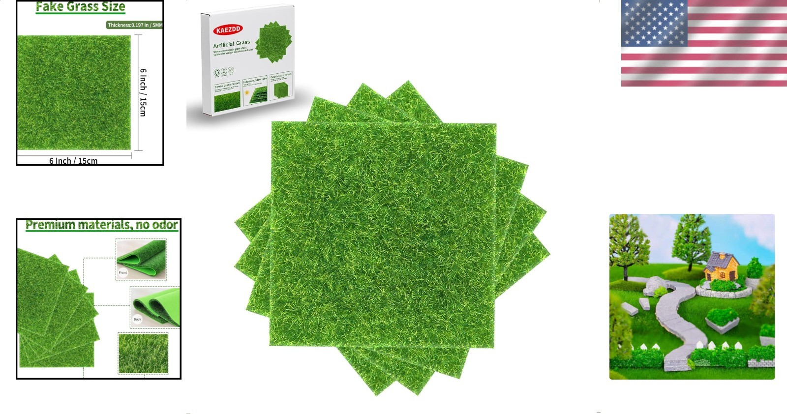4 Packs 6X6 Inch Artificial Grass Decor for Crafts, Miniature Ornament Turf