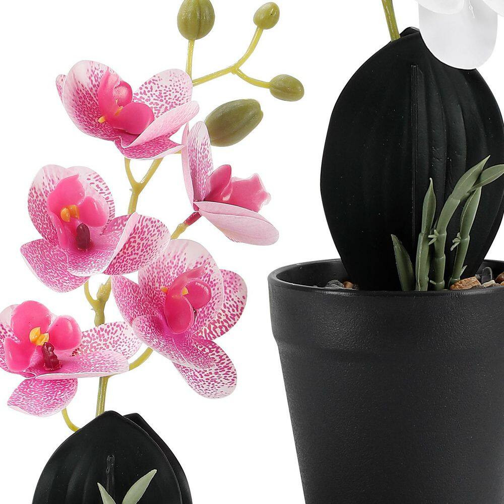11 In. 4-Pieces Multi-Color Indoor Artificial Phalaenopsis Flower in Black Pot