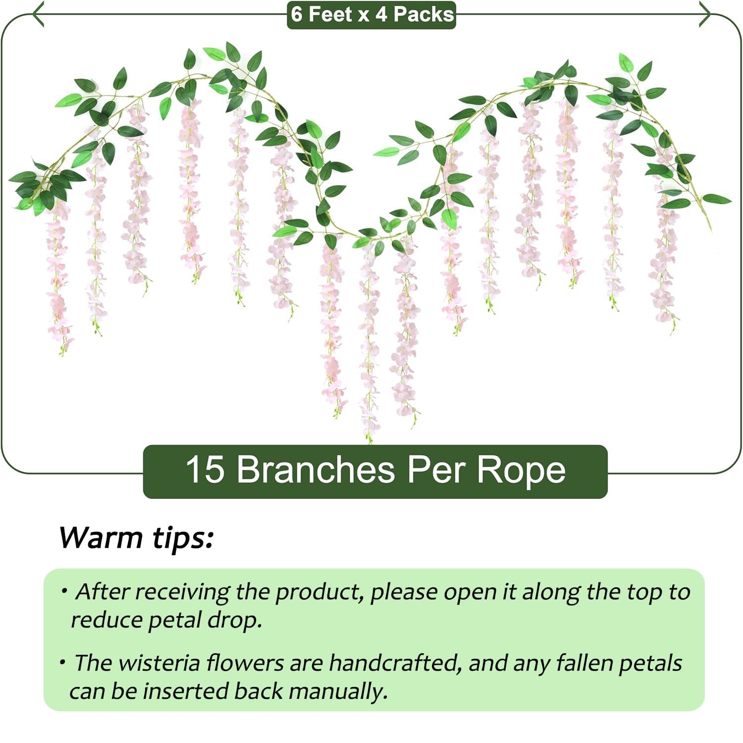 60 Branches Wisteria Hanging Flowers, 4Pcs Wisteria Artificial Flowers Garlan…