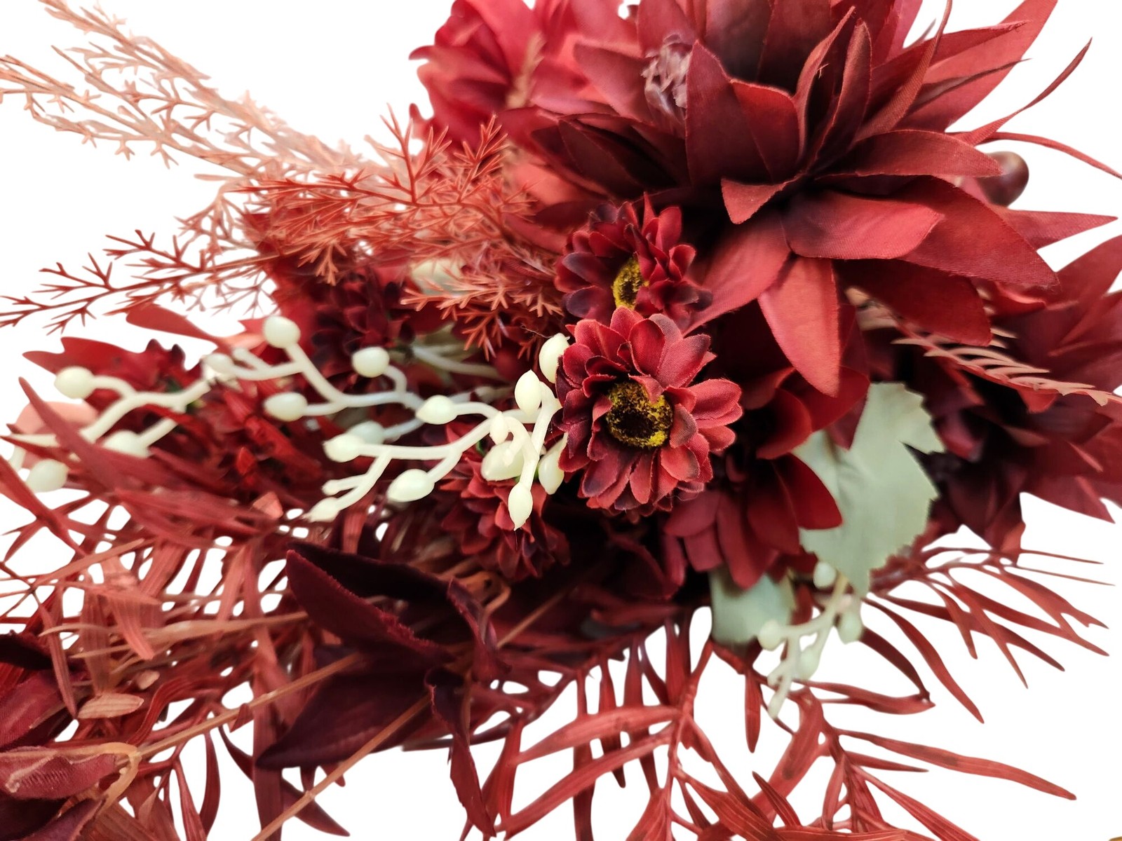 Burgundy Faux Flower Mixed Bouquet 11 Stems Floral Arrangement Realistic