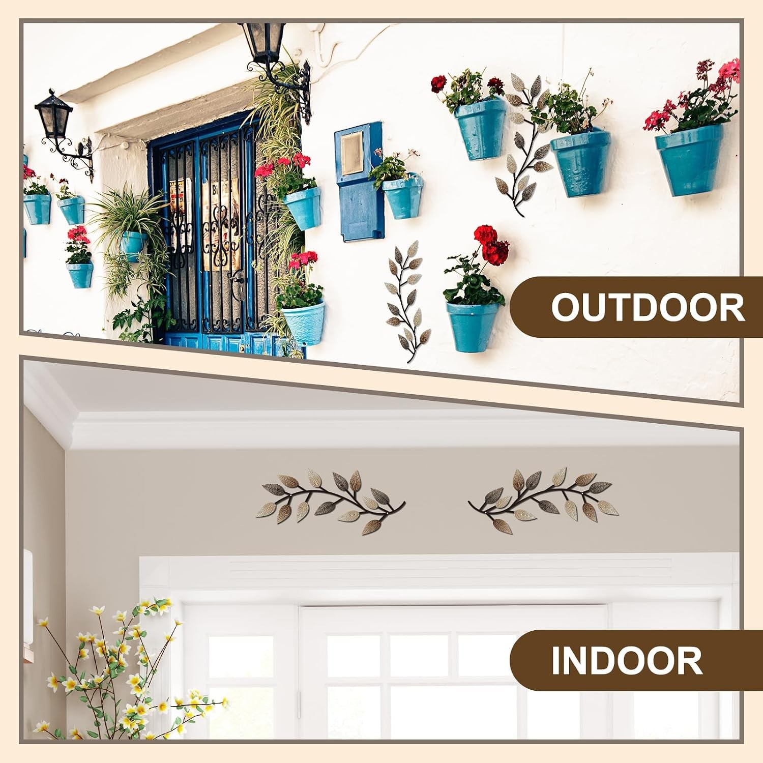 2 Pieces Metal Tree Leaf Wall Decor Vine Olive Branch Leaf Wall Art Living Ro…
