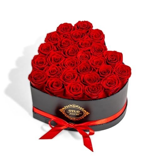 27 Preserved Red Roses in Heart Box – Lasts 2 Years, Forever Flowers for Gifts