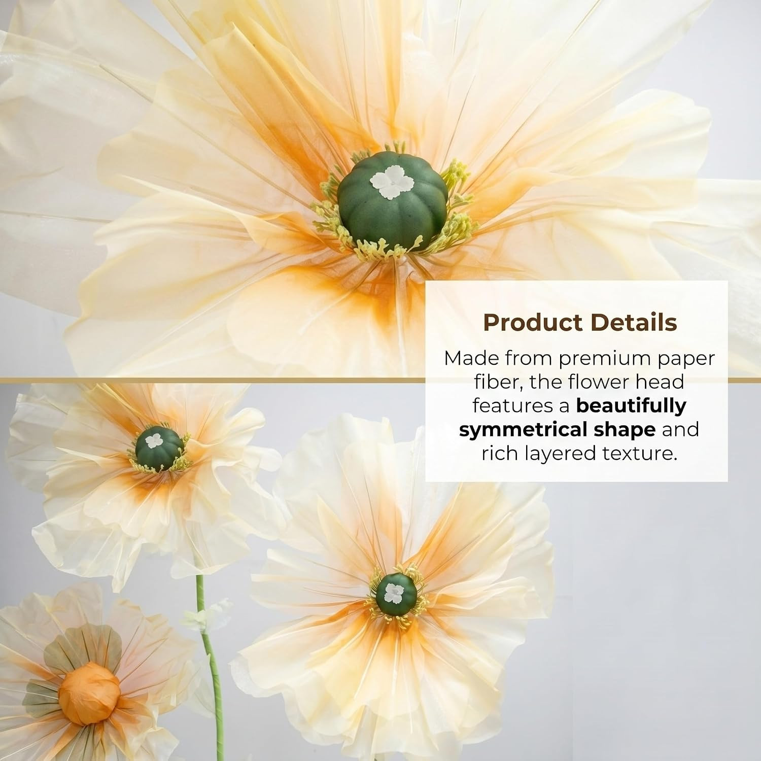 5.9 Ft Giant Artificial Flowers with Stand, Large Organza Flower Set, Huge Poppy