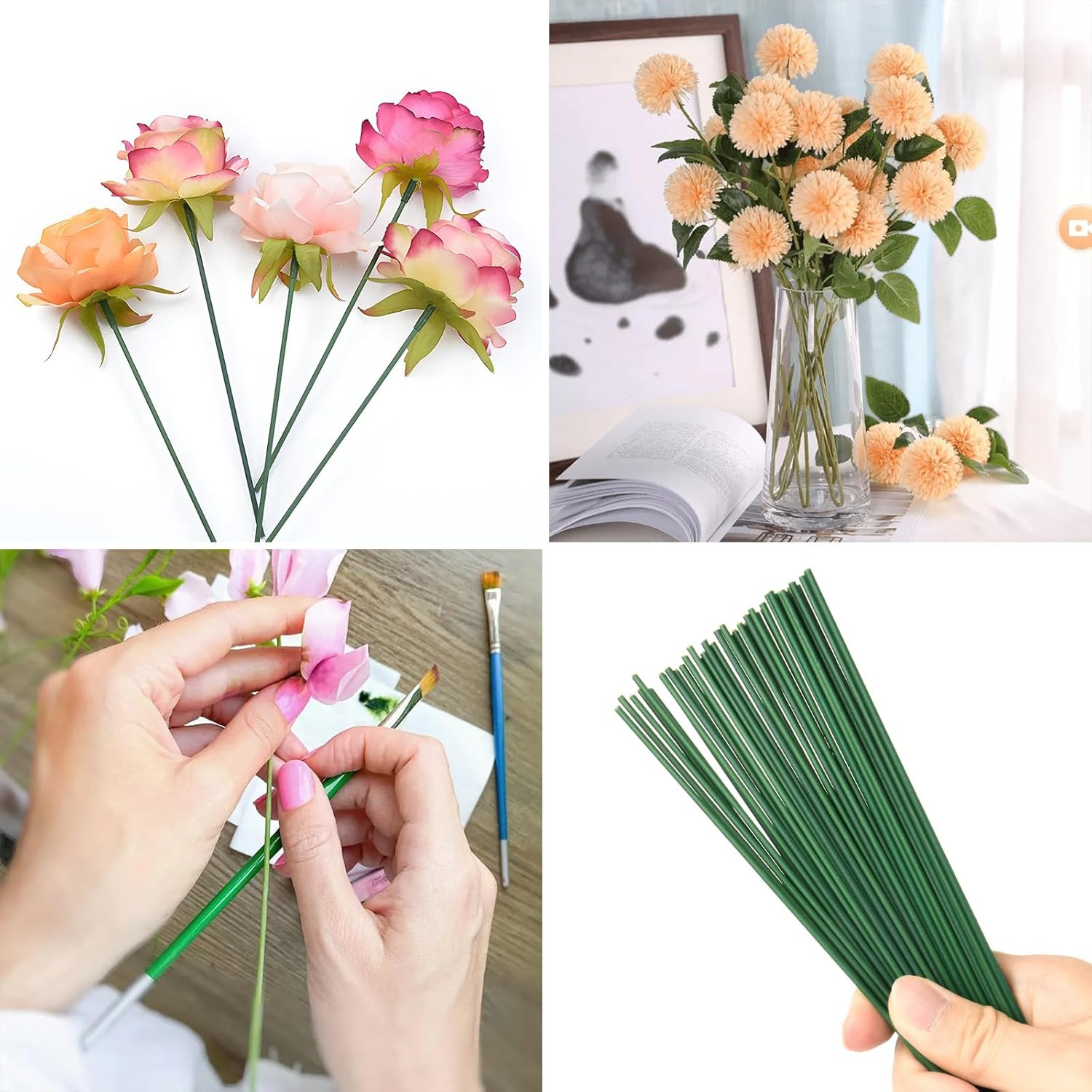 100 Pcs Floral Wire Floral Stem Artificial Flower Stick Stub Stem Metal Plant Su