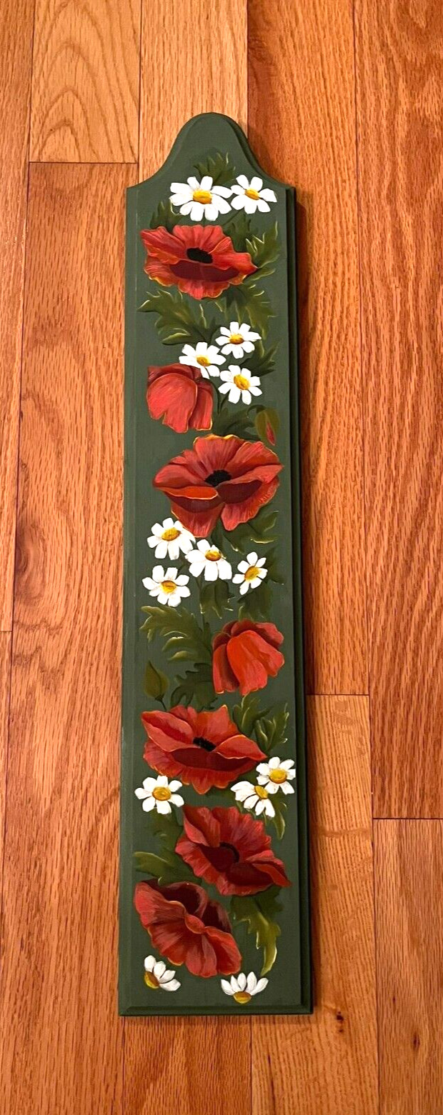 Cutting board shaped Wall decoration Green with red poppy seed flowers 5 x 24.5