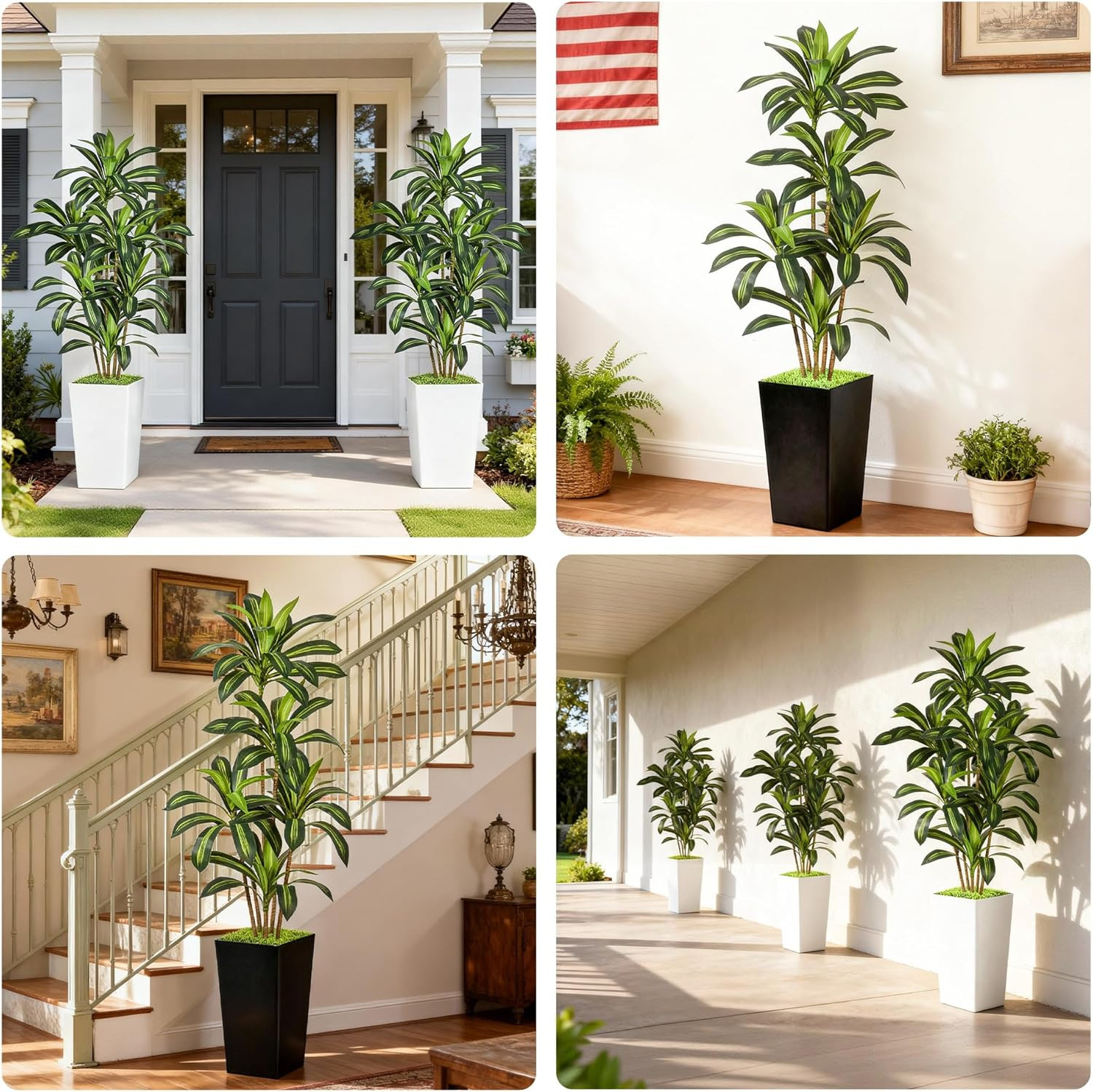 Lifelike 6FT Dracaena Indoor Plant Tree for Home & Office Decor – White Pot
