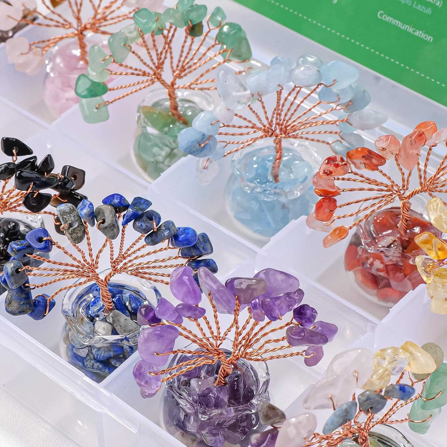 12Pcs Chakra Crystal Tree Set – Fengshui Money Tree with Gemstones, Glass Base,