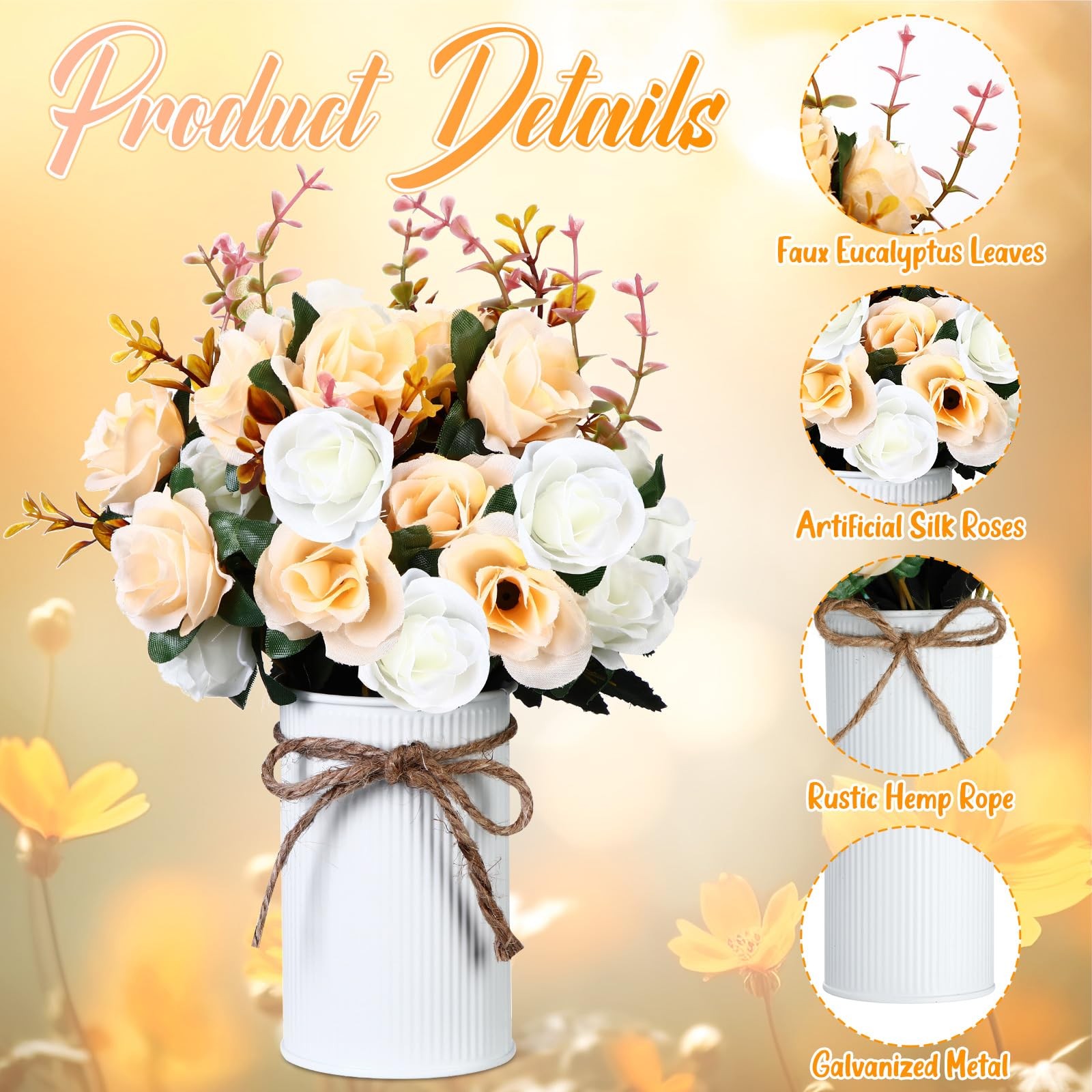 6 Sets Wedding Centerpiece for Table Artificial Rose with Vase Fake Bouquets …
