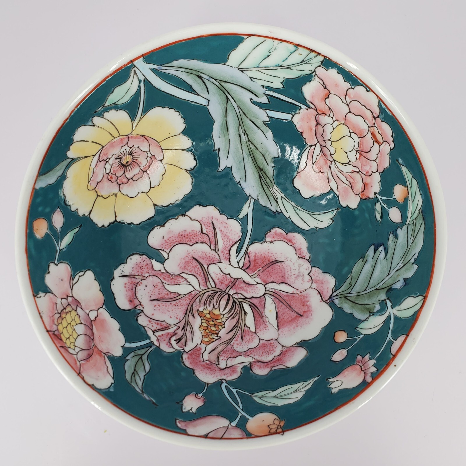 Decorative Teal & Pink Floral Peony 7.5″ Ceramic Bowl by JC Penney Traditions