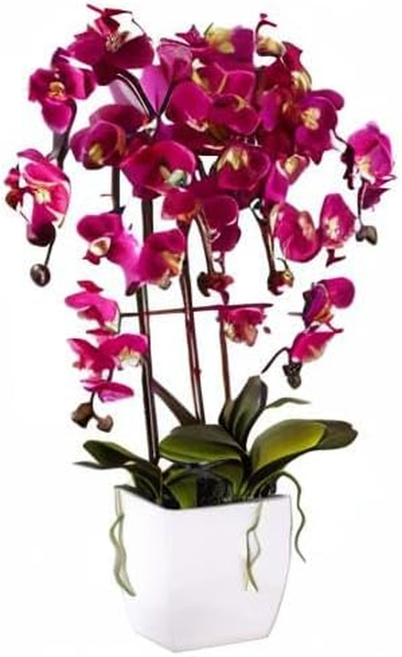 Realistic Purple Orchid Faux Flowers in White Pot for Home Decor 29″ High