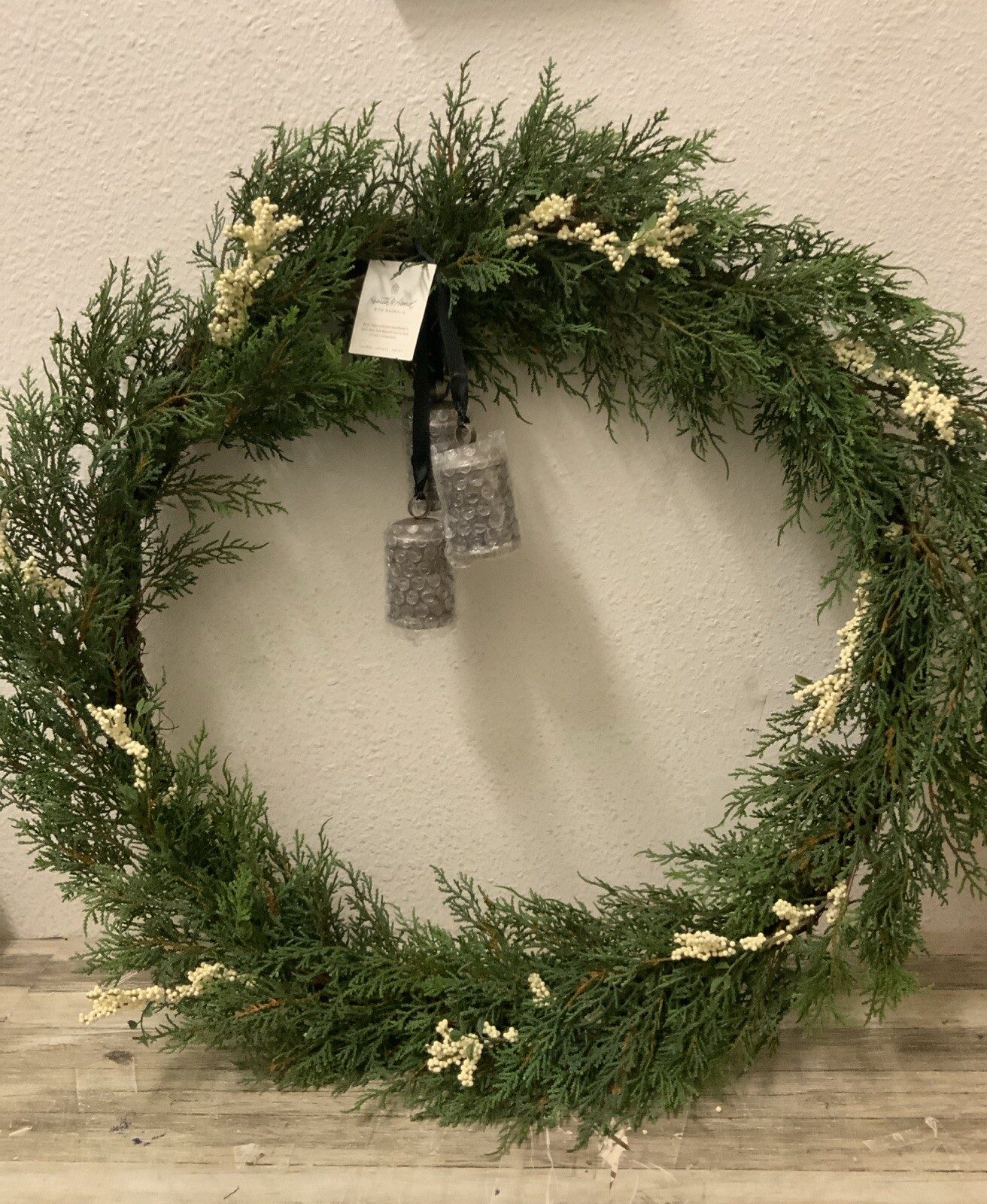 🎋 Hearth & Hand Magnolia 32” Faux Cedar Plant Wreath W/Berries & Bells🆕AS IS