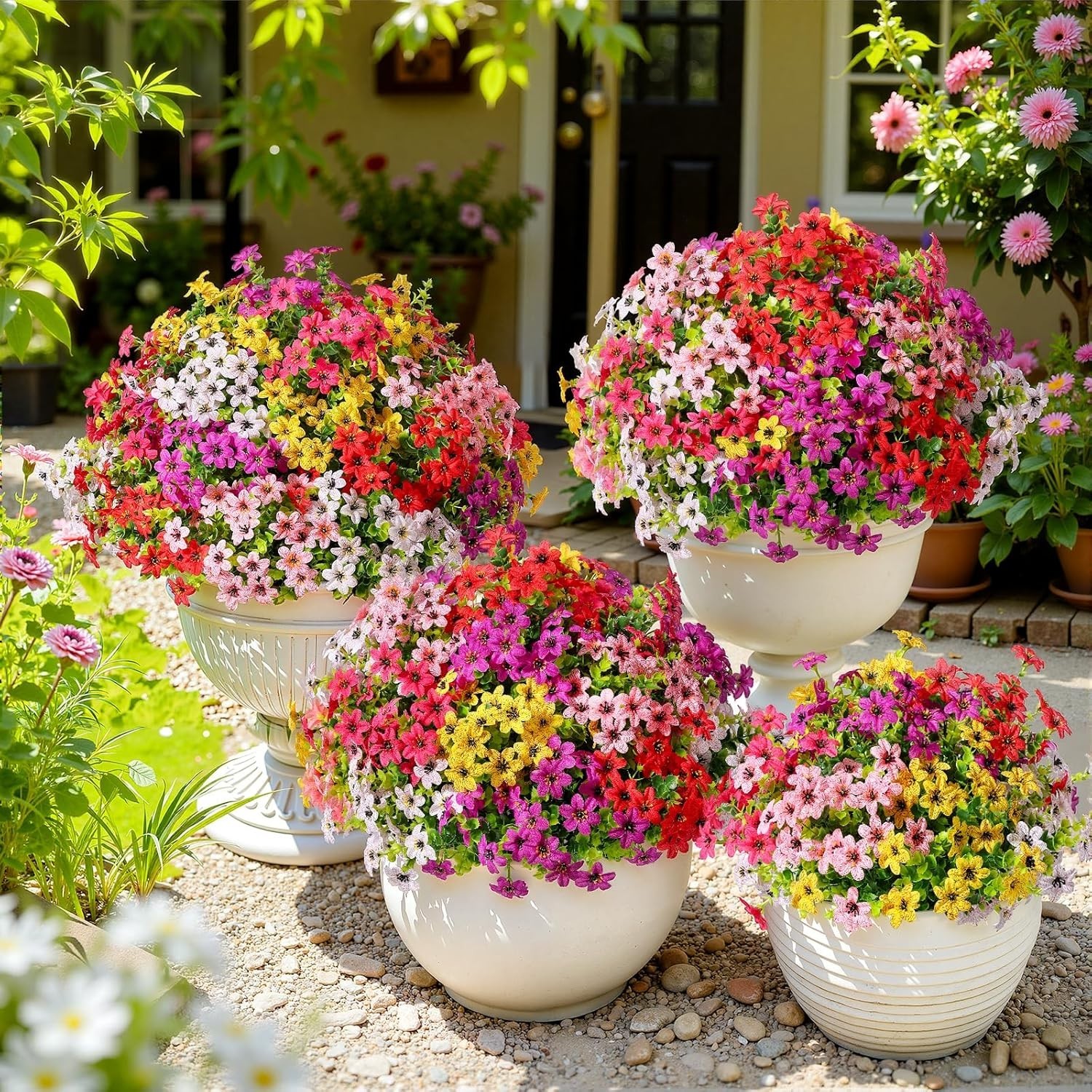 24 Bundles Artificial Flowers for Outdoors Decoration, Faux Plants Fake Silk …